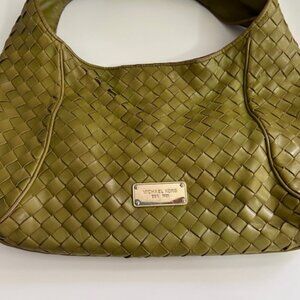 Michaels Kor Woven Lime Green Leather Handbag Women Used